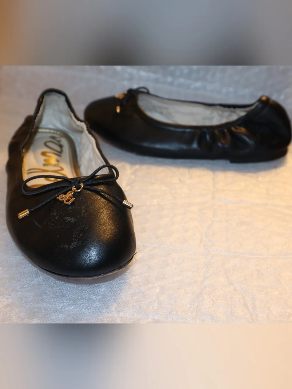 Sam Edelman Felicia Ballet Flat Kids Girl Size 2 Black Good Leather Bow Charm